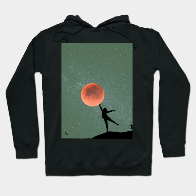 Galaxy and Moon Oneness Green Graphic Hoodie by WonderfulHumans